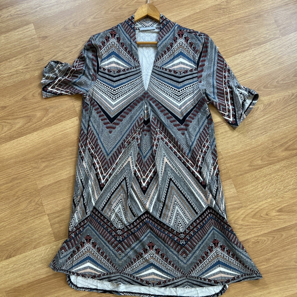 Tart Collection Dress‎ 95% Modal Sz L Aztec Geo Relaxed Chic Boho Artsy